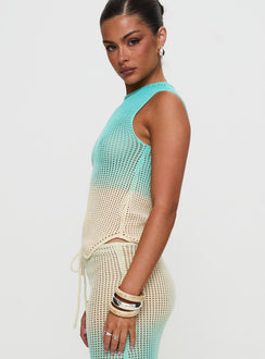 Auralia Asymmetric Knit Top Blue / Cream