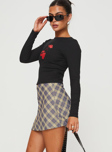   side view of model wearing Princess Polly Fike Mini Skirt Blue Mini Skirts 