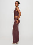 back view of model wearing Princess Polly Vesperine Lace Maxi Dress Cocoa Brown High Neck 