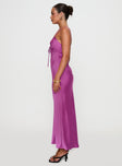 side view of model wearing Princess Polly Maguire Maxi Dress Purple Plunger 