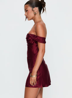 Zabbarra Off The Shoulder Mini Dress Burgundy