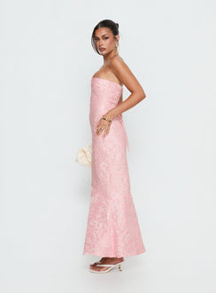 Lips Are Sealed Strapless Lace-Up Back Maxi Dress Pink