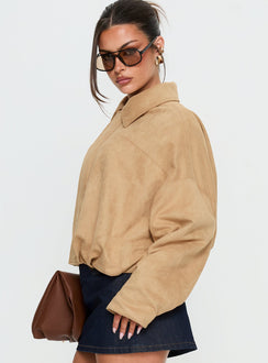 Enlightened Faux Suede Bomber Jacket Beige