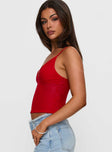 side view of model wearing Princess Polly Fast Times Top Red Sleeveless Plunger 