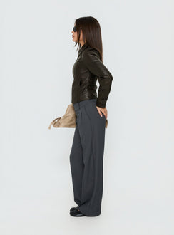 Featuring Two Lovers Low Rise Pants Slate in womens-regular-pants with belt detail side view of model wearing Princess Polly