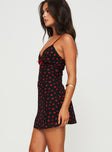 Mini dress Floral print, sweetheart neckline, lace & ribbon detail, adjustable shoulder straps