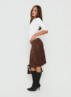 Shades Of Love Faux Suede Midi Skirt Chocolate