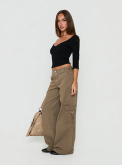 Kellenna Cargohose mit geradem Bein, niedrigem Bund, Taupe