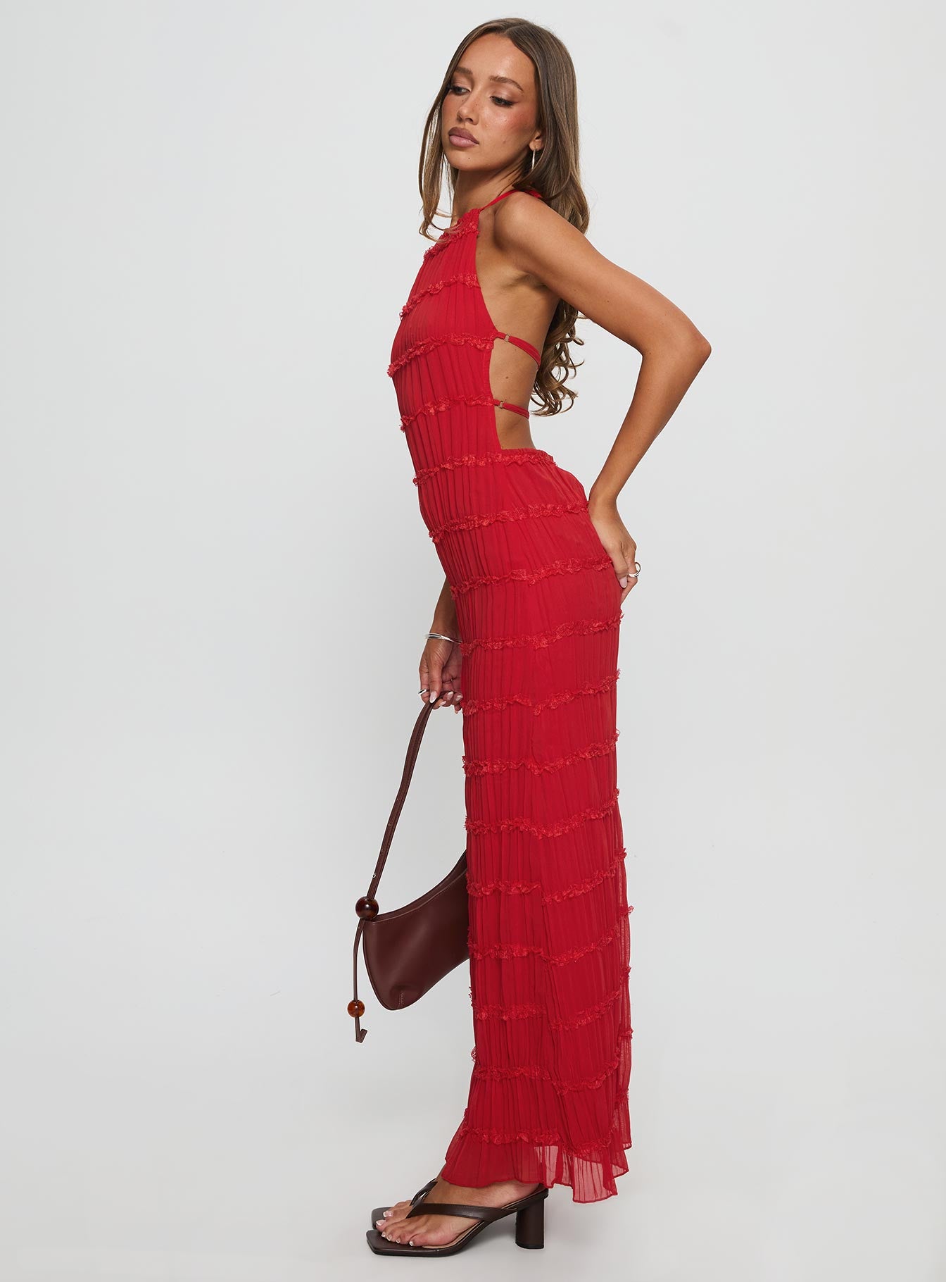Klarissa Halter Maxi Dress Red