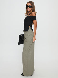 side view of model wearing Princess Polly Companions Cargo Slack Pant Khaki High Waisted Pants 