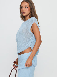 Courter Boucle Off Shoulder Top Blue