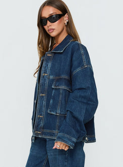 Kier Oversized Jeansjacke Dunkelblauer Waschung