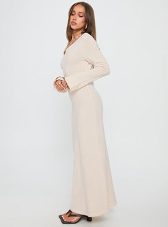 Kloey Long Sleeve Knit Maxi Dress Cream