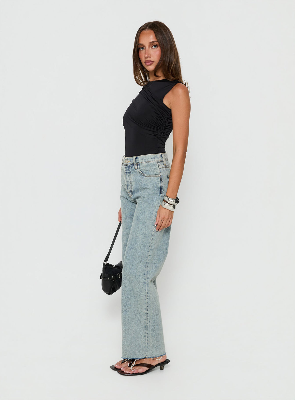Fawcett High Rise Straight Leg Jeans hellblaue Waschung