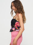 side view of model wearing Princess Polly Palladino Halter Top Pink / Black Sleeveless Sweetheart 