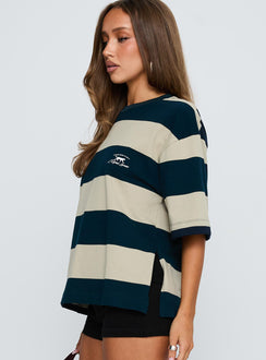 back view of model wearing Princess Polly Emerging Tee Midnight Half Sleeves Crew Neck 