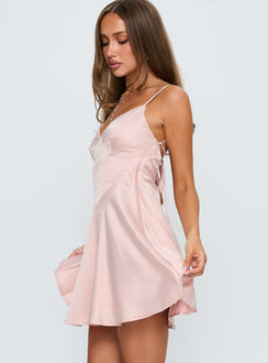 side view of model wearing Princess Polly Summer Blush Mini Dress Pink V-Neck 