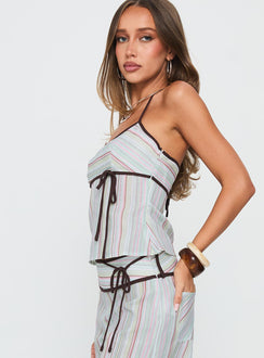 Taylar Tie Bust Top Green Stripe