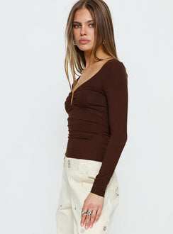 Serelle Langarm-Bustier-Oberteil Schokobraun