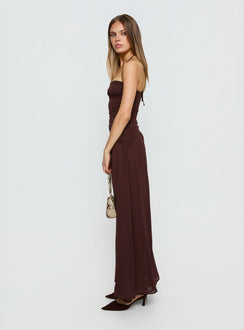 Kaemila Halter Chiffon Maxi Dress Brown