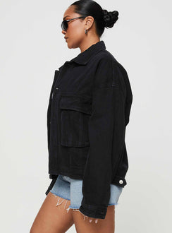 side view of model wearing Princess Polly Laurena Denim Shorts Lower Impact High Waisted Shorts 