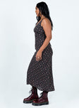 side view of model wearing Princess Polly Sariah Maxi Dress Black Petite V-Neck 