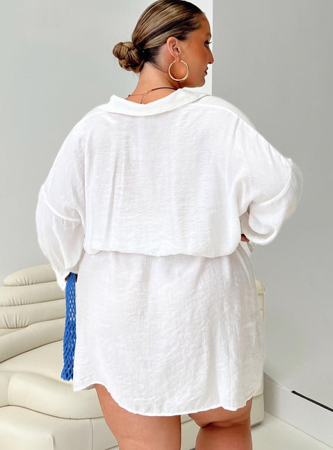 product Princess Polly Boat Neck  Bilari Textured Fabric Shirt Dress White Curve