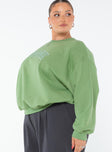 Princess Polly Crew Neck Sweatshirt Collegiate Text Green Curve Princess Polly  regular 