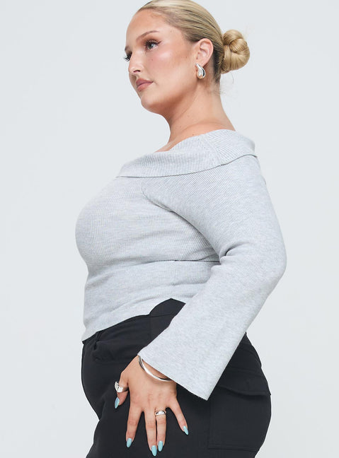 product Princess Polly Full Sleeves Boat Neck  Sina Off The Shoulder Top Grey Curve