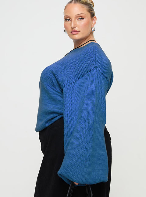 Harmony Balloon Sleeve Knit Sweater Blue Curve
