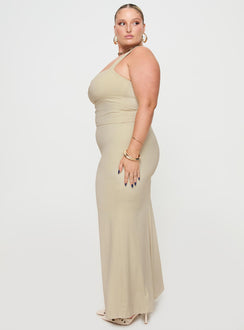 Ecru Matching set Fixed straps, pinched bust, elasticated waistband, high split in hem at back