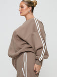 Princess Polly Crew Neck Sweatshirt Stripe Taupe / White Curve