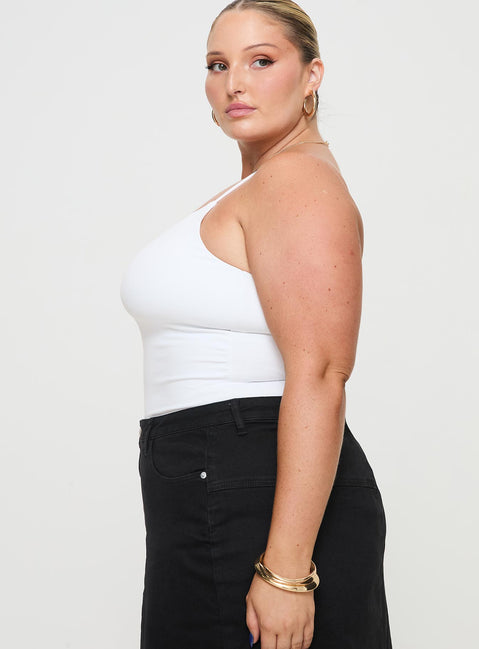 side view of model wearing Princess Polly Bekks Bodysuit White Curve Sleeveless V-Neck 