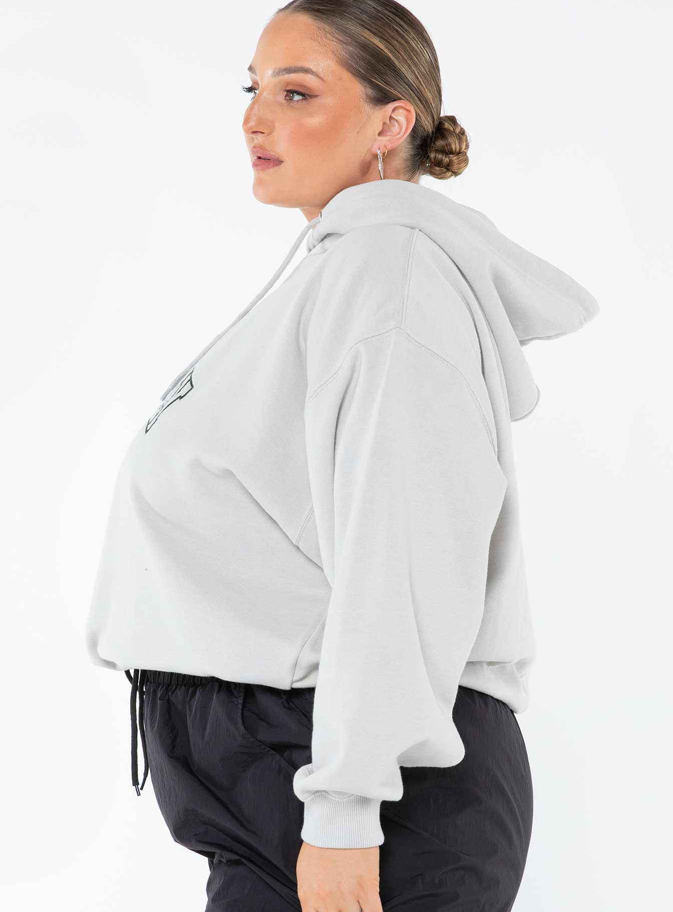 Princess Polly Hooded Sweatshirt Collegiate Text Grey / Green Curve Princess Polly  regular 