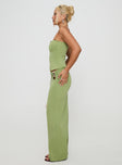   side view of model wearing Princess Polly Sun Chaser Maxi Skirt Green Maxi 