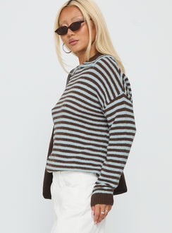 side view of model wearing Princess Polly Moon Went Dark Collared Knit Sweater Stripe 