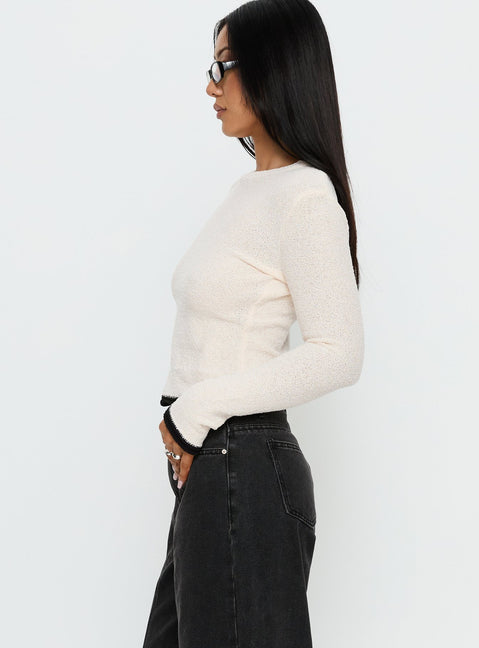 side view of model wearing Princess Polly Keree Lightweight Knit Sweater Cream cropped 