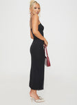 side view of model wearing Princess Polly Apolline Maxi Dress Black Square Neck 