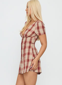 Twist Of Fate V Neck Mini Dress Plaid
