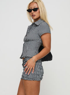 side view of model wearing Princess Polly Covey Shirred Short Multi High Waisted Shorts 