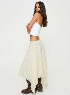   side view of model wearing Princess Polly Gratitude Midi Skirt Cream Midi Skirts 