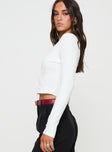 side view of model wearing Princess Polly Cushien Long Sleeve Top White Full Sleeves Plunger 