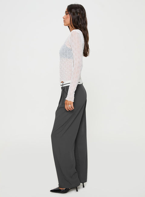 side view of model wearing Princess Polly Tennent Low Waist Pants Slate Mid Rise 