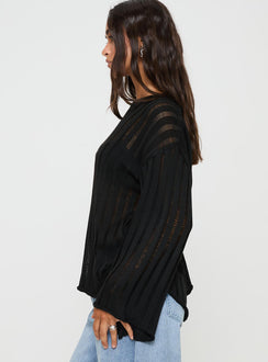 side view of model wearing Princess Polly Ambra Sweater Black regular 