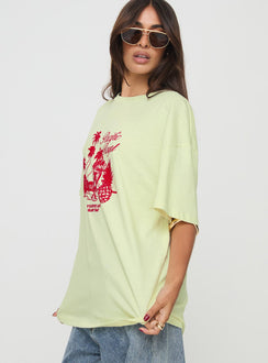 side view of model wearing Princess Polly Pacific Tee Yellow Half Sleeves Crew Neck 