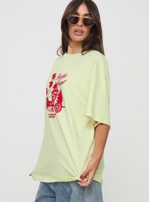 side view of model wearing Princess Polly Pacific Tee Yellow Half Sleeves Crew Neck 