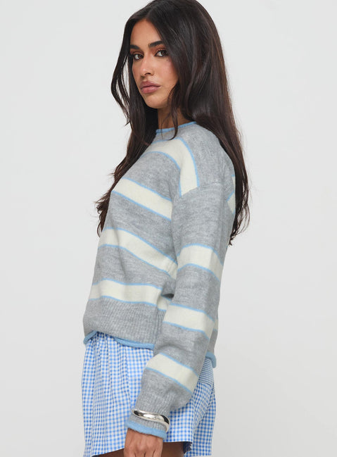 side view of model wearing Princess Polly Clydie Knit Sweater Grey Cropped 