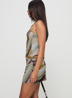 side view of model wearing Princess Polly Kevsra Mini Dress Multi Straight Neck 