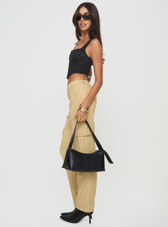 side view of model wearing Princess Polly Nickei Utility Cargo Pants Beige Mid Rise 