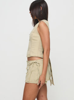 side view of model wearing Princess Polly Countryside Skort Ecru Low Rise Shorts 